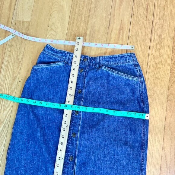 Jones NY Skirt Denim Midi Button Front Blue Cotton Vintage Pockets (8) - Picture 7 of 7